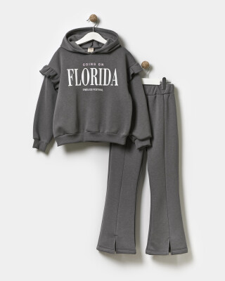 Wholesale Girl's Printed Tracksuit Set 7-10Y Miniloox 1054-24419 Dark gray