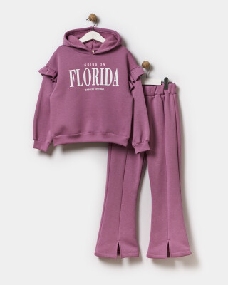 Wholesale Girl's Printed Tracksuit Set 7-10Y Miniloox 1054-24419 Light Plum