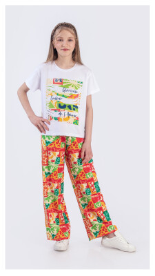 Wholesale Girls Printed Tshirt and Pants Set 10-16Y Tivido 1042-2614 - Tivido