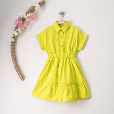 Wholesale Girls Shirt Dress 7-10Y Büşra Bebe 1016-23123 Neon Green 