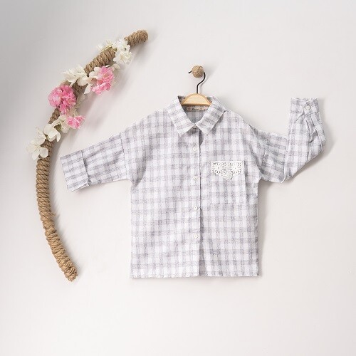 Wholesale Girls Shirt with Plaid 7-10Y Büşra Bebe 1016-23156 - 1