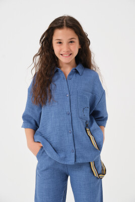 Wholesale Girls Short Sleeve Shirt with Accessory Detail and Pockets 8-15Y Jazziee 2051-241Z4ALS81 - Jazziee
