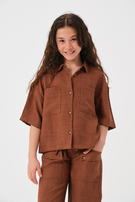 Wholesale Girls Short Sleeve Shirt with Pockets 8-15Y Jazziee 2051-241Z4ALM81 - 2