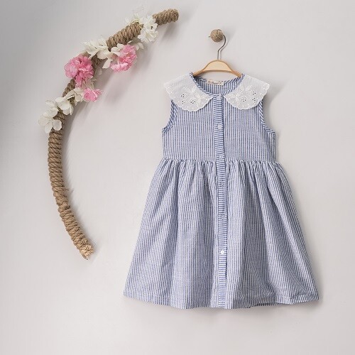 Wholesale Girls Striped Dress 7-10Y Büşra Bebe 1016-23105 - 1