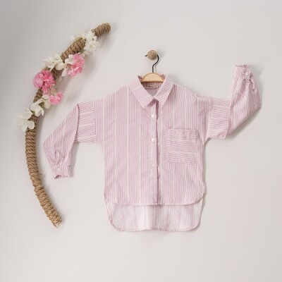 Wholesale Girls Striped Shirt 7-10Y Büşra Bebe 1016-23158 Pink