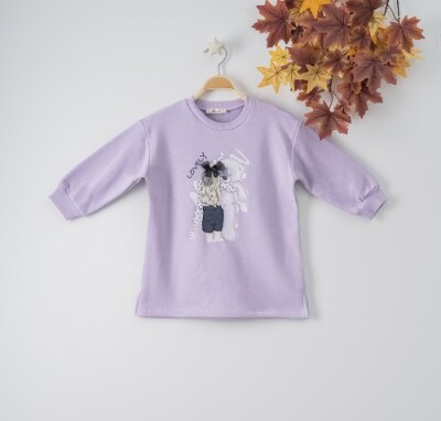 Wholesale Girls Sweat with Printed 3-6Y Büşra Bebe 1016-22232 Лиловый 