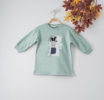 Wholesale Girls Sweat with Printed 3-6Y Büşra Bebe 1016-22232 Мятно-зеленый