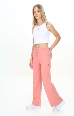 Wholesale Girl's Sweatpants with Side Buttons 7-10Y Nickel 2060-20105-2 pinkish orange