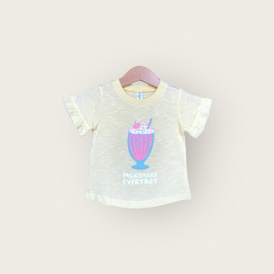 Wholesale Girls T-shirt 1-4Y Algiy Mini 2047-3512 Açık Sarı