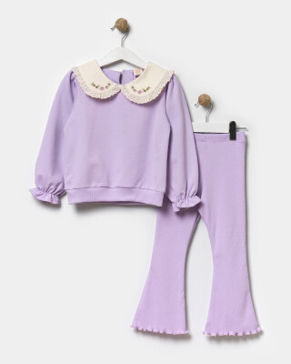 Wholesale Girls' Tracksuit Set 4-7Y Bupper Kids 1053-24129 Dark Lilac