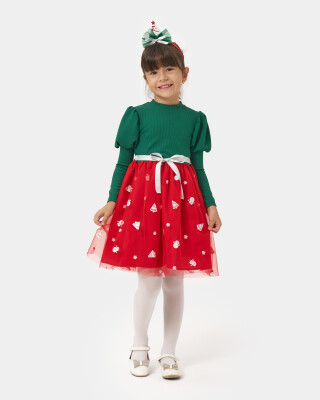 Wholesale Girl's Tulle Christmas Dress 4-7Y Bupper Kids 1053-24901 - Bupper Kids