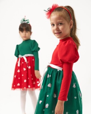 Wholesale Girl's Tulle Christmas Dress 4-7Y Bupper Kids 1053-24901 - 15