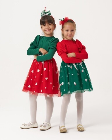 Wholesale Girl's Tulle Christmas Dress 4-7Y Bupper Kids 1053-24901 - 16