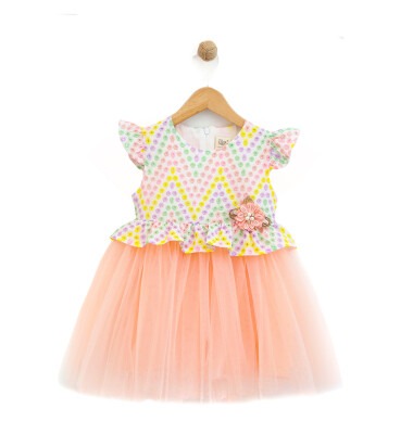 Wholesale Girls Tulle Dress 2-5Y Lilax 1049-5989 Salmon Color 