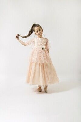 Wholesale Girls Tulle Dress 2-5Y Wecan 1022-23093 Salmon Color 