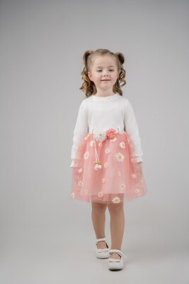 Wholesale Girls Tulle Dress with Belt 1-3Y Eray Kids 1044-13222 Salmon Color 