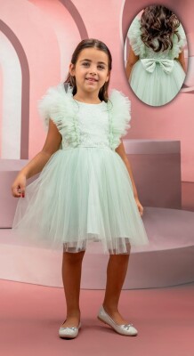 Wholesale Girls Tulle Dress with Ruffled 4-7Y Eray Kids 1044-9312 Green Almond
