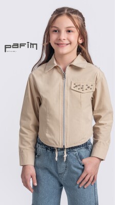 Wholesale Girl's Zippered Stone Blouse 11-14Y Pafim 2041-2025Y1062 Beige