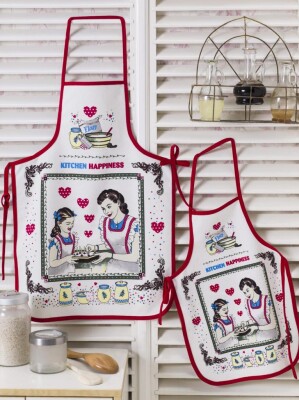 Wholesale Mother and Child Apron Set 5-12Y Ramel Kids 1072-860 Red