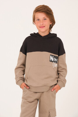 Wholesale Printed Hooded Sweatshirt for Boys 8-15Y Jazziee 2051-252J4MTB61 Khaki