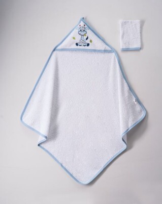 Wholesale Unisex 2-Piece Baby Set with Scrub Mitt and Towel 80x80cm Ramel Kids 1072-351BEYAZ - Ramel Kids