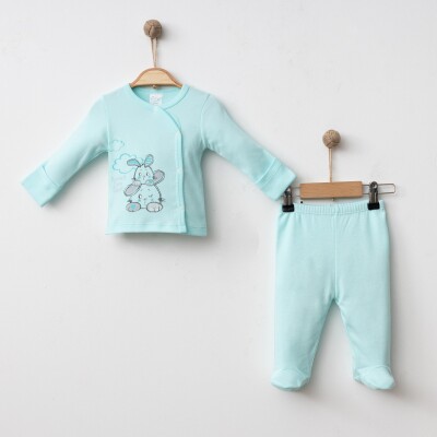 Wholesale Unisex Baby 2-Piece Bodysuit and Pants Newborn Set 0-3M Gümüş Baby 0038 Yeşil