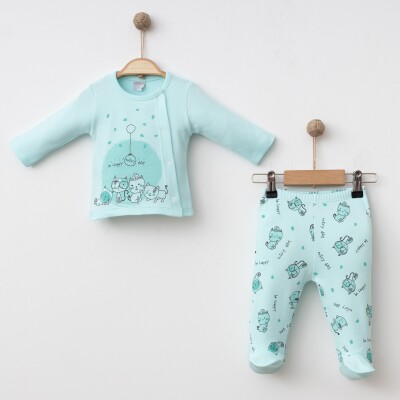 Wholesale Unisex Baby 2-Piece Bodysuit and Pants Newborn Set 0-3M Gümüş Baby 2043-0028 Yeşil