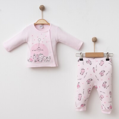 Wholesale Unisex Baby 2-Piece Bodysuit and Pants Newborn Set 0-3M Gümüş Baby 2043-0029 Розовый 