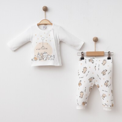 Wholesale Unisex Baby 2-Piece Bodysuit and Pants Newborn Set 0-3M Gümüş Baby 2043-0029 Экрю