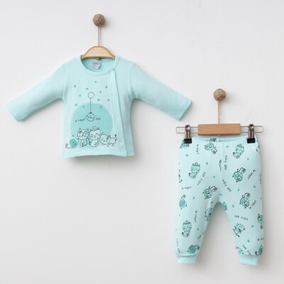 Wholesale Unisex Baby 2-Piece Bodysuit and Pants Newborn Set 0-3M Gümüş Baby 2043-0029 Yeşil