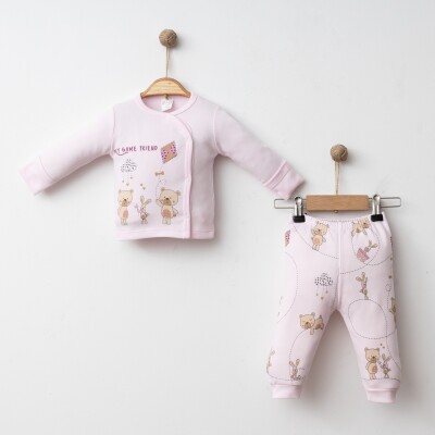 Wholesale Unisex Baby 2-Piece Bodysuit and Pants Newborn Set 0-3M Gümüş Baby 2043-0030 Розовый 