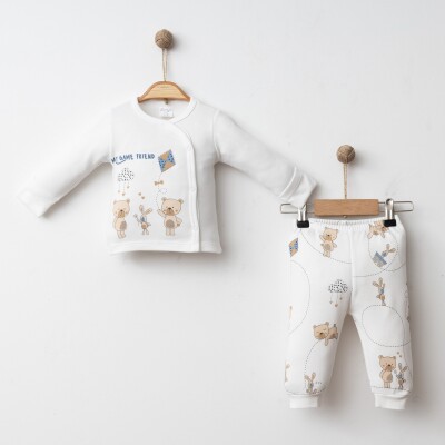 Wholesale Unisex Baby 2-Piece Bodysuit and Pants Newborn Set 0-3M Gümüş Baby 2043-0030 Экрю
