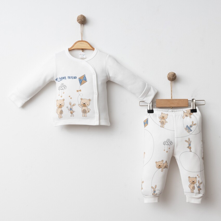 Wholesale Unisex Baby 2-Piece Bodysuit and Pants Newborn Set 0-3M Gümüş Baby 2043-0030 - 5