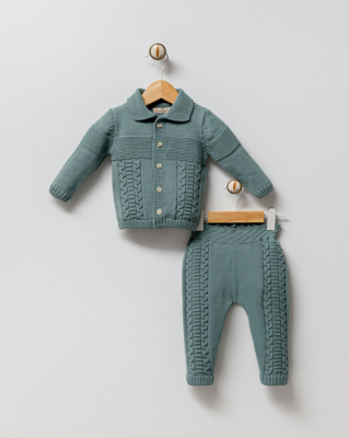 Wholesale Unisex Baby 2-Piece Knitwear Cardigan and Pants Set 0-9M Milarda 2001-6030 - 2