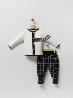 Wholesale Unisex Baby 2-Piece Knitwear Cardigan and Pants Set 3-12M Milarda 2001-6083 - Milarda