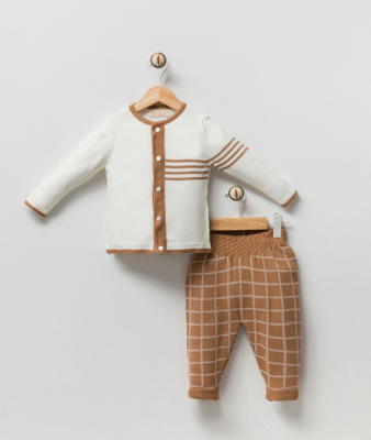 Wholesale Unisex Baby 2-Piece Knitwear Cardigan and Pants Set 3-12M Milarda 2001-6083 - 2