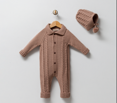 Wholesale Unisex Baby 2-Piece Knitwear Rompers and Hat Set 0-6M Milarda 2001-2065 - 1