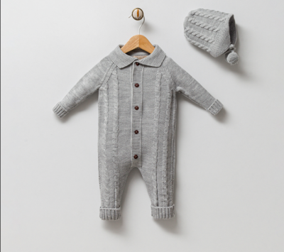 Wholesale Unisex Baby 2-Piece Knitwear Rompers and Hat Set 0-6M Milarda 2001-2065 Gray