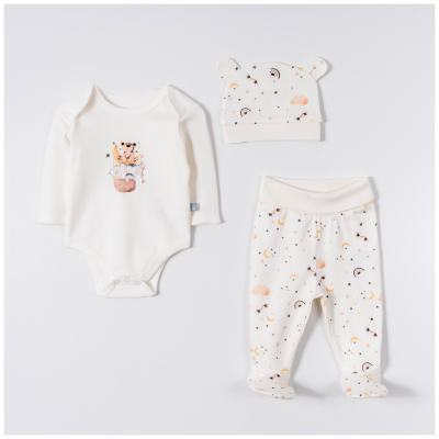 Wholesale Unisex Baby 3-Piece Bodysuits, Pants and Beanie Set 0-6M Pambuliq 2030-6683 - Pambuliq