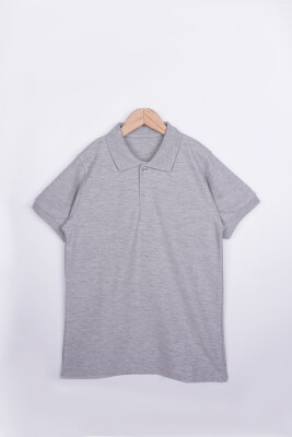 Wholesale Unisex Children's Short Sleeve Polo Neck T-Shirt 10-13Y Interkidsy Basic 2027-2306 Gray