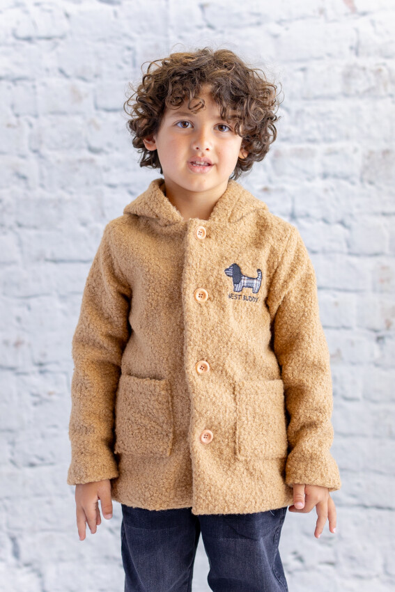 Wholesale Unisex Kids Dog Embroidered Plush Coat 5-8Y Mininio 2062-252M3KOP25 - 1