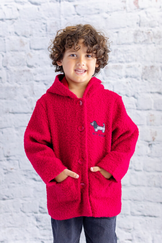 Wholesale Unisex Kids Dog Embroidered Plush Coat 5-8Y Mininio 2062-252M3KOP25 - 2