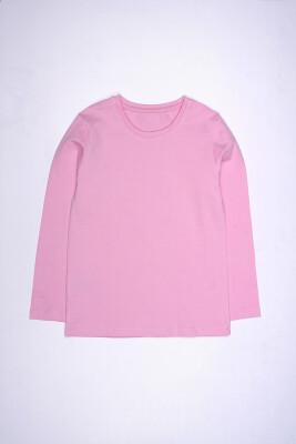 Wholesale Unisex Long Sleeve Basic T-shirt 5-8Y interkidsy Basic 2027-2313 Pink