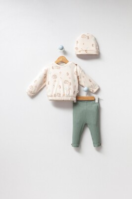 Wholesale Unisex Organic Cotton Baby Set with Leggings and Hat 3-18M Bubbles 2040-7026 - Bubbles